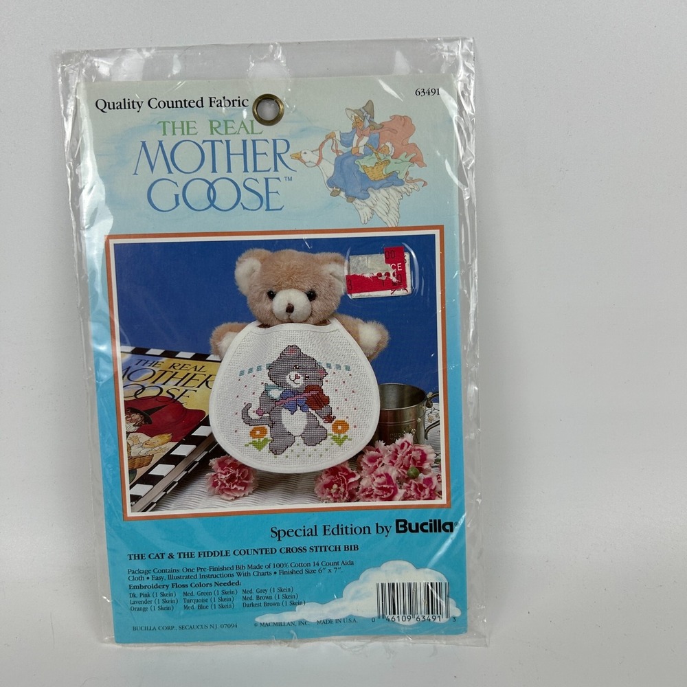 The Real Mother‎ Goose by Bucilla 63491 The Cat Fiddle Counted Cross Stitch Bib